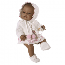 Papusa Sara cu costumas alb si boneta, 42 cm, Berbesa
