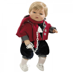 Papusa interactiva Raul cu pulover rosu si bermude, 42 cm, Berbesa