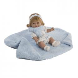 Papusa Baby cu paturica si fular bleu, 34 cm, Berbesa Papusa Baby cu paturica si fular bleu, 34 cm, Berbesa