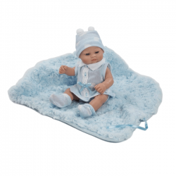 Papusa bebelus cu paturica pufoasa bleu, 27 cm, Berbesa Papusa bebelus cu paturica pufoasa bleu, 27 cm, Berbesa