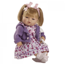 Papusa interactiva Maria in rochita cu floricele si jacheta lila, 42 cm, Berbesa