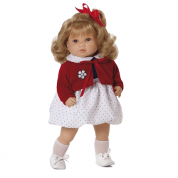Papusa interactiva Sandra in rochita alba si bolero rosu, 42 cm, Berbesa