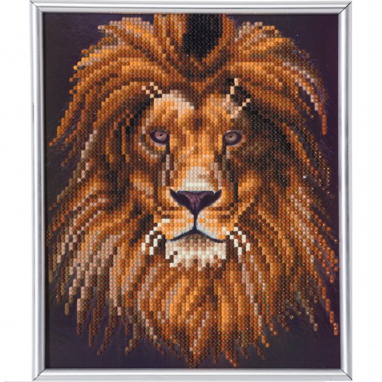 Set creativ Crystal Art in rama foto argintie Lion. 21x25 cm, Craft Buddy