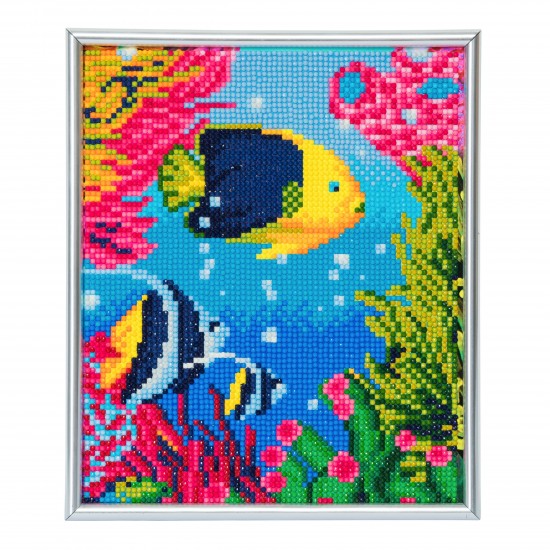 Set creativ, Crystal Art in rama foto argintie, Pesti Tropicali, 21x25cm, Craft Buddy