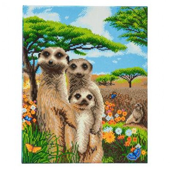 Set creativ tablou cu cristale, Crystal Art Familia Suricatelor, 40x50cm, Craft Buddy