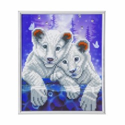 Set creativ tablou cu cristale in rama argintie, Pui de tigru, 21x25cm, Craft Buddy
