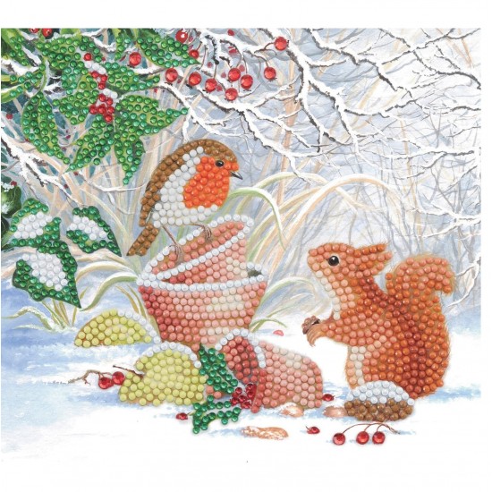 Set creativ tablou cu cristale Crystal Art Card, Winter Friends, 18x18cm, Craft Buddy 