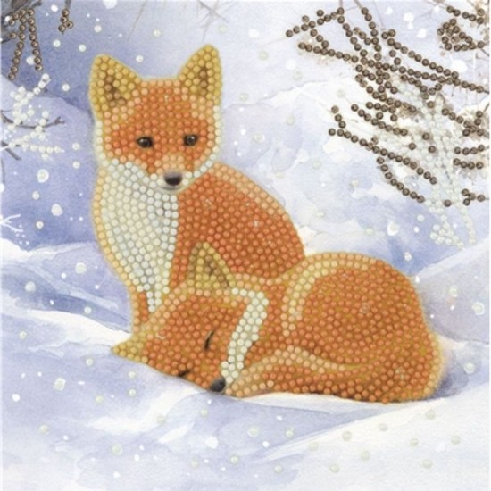 Set creativ tablou cu cristale Crystal Art Card, Vulpite, 18x18cm, Craft Buddy 