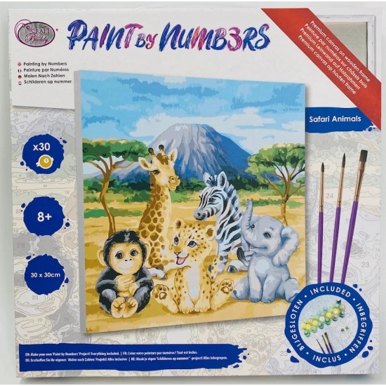 Set creativ de pictat Pictura pe numere, Safari Animals, 30x30cm, Craft Buddy 