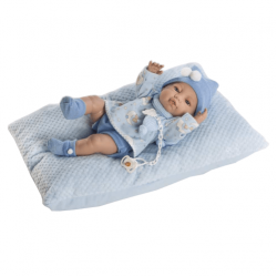 Papusa bebelus Raul cu salteluta bleu, 42 cm, Berbesa Papusa bebelus Raul cu salteluta bleu, 42 cm, Berbesa