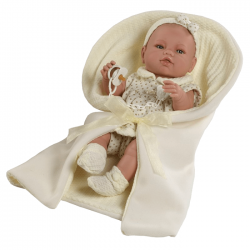 Papusa Luna cu rochita si paturica ivoire, 42 cm, Berbesa