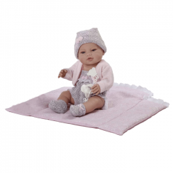 Papusa Luna cu costumas si caciulita gri, 42 cm, Berbesa
