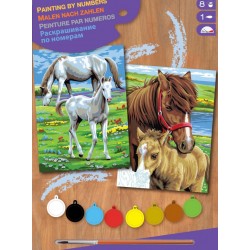 Set creativ "Pictura pe numere" cu doua picturi - Cai, 24x33x2cm, Sequin Art