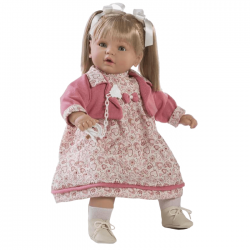 Papusa interactiva Ines in rochita si bolero corai, 62 cm, Berbesa Papusa interactiva Ines in rochita si bolero corai, 62 cm, Berbesa
