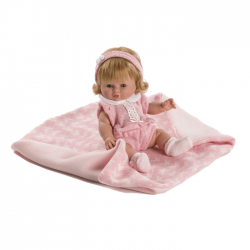 Papusa Bebelus cu paturica si costumas roz, 34 cm, Berbesa Papusa Bebelus cu paturica si costumas roz, 34 cm, Berbesa