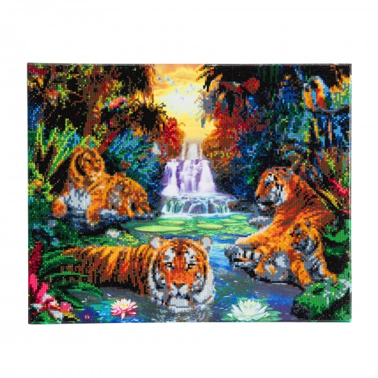 Set creativ tablou cu cristale, Crystal Art Tigers at the Jungle Pool 40x50cm, Craft Buddy Art & Craft