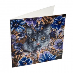 Set creativ tablou cu cristale Cat and Flowers 18x18cm, Craft Buddy