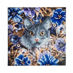 Set creativ tablou cu cristale Cat and Flowers 18x18cm, Craft Buddy