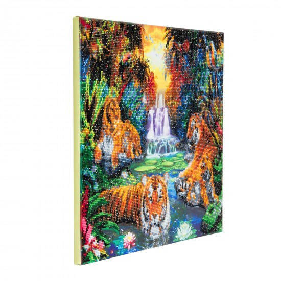 Set creativ tablou cu cristale, Crystal Art Tigers at the Jungle Pool 40x50cm, Craft Buddy Art & Craft