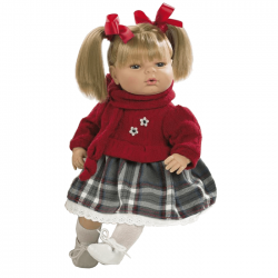 Papusa interactiva Maria cu pulover rosu si fustita ecosez, 42 cm, Berbesa Papusa interactiva Maria cu pulover rosu si fustita ecosez, 42 cm, Berbesa