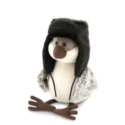 Jucarie vrabiuta de plus Chirpy cu caciula Ushanka, 20cm, Orange Toys